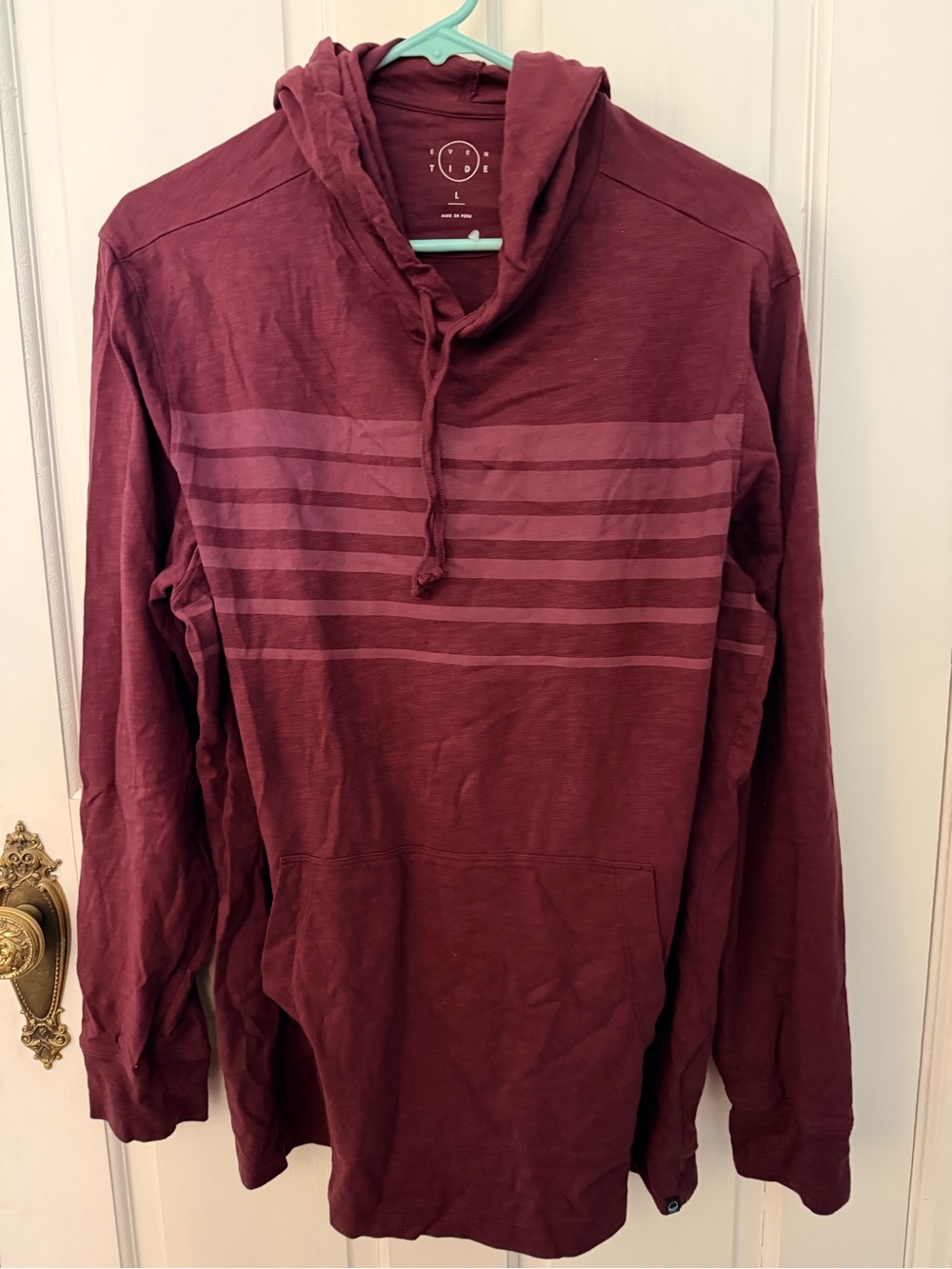 Men's Maroon Striped Pullover Hoodie - Unbranded